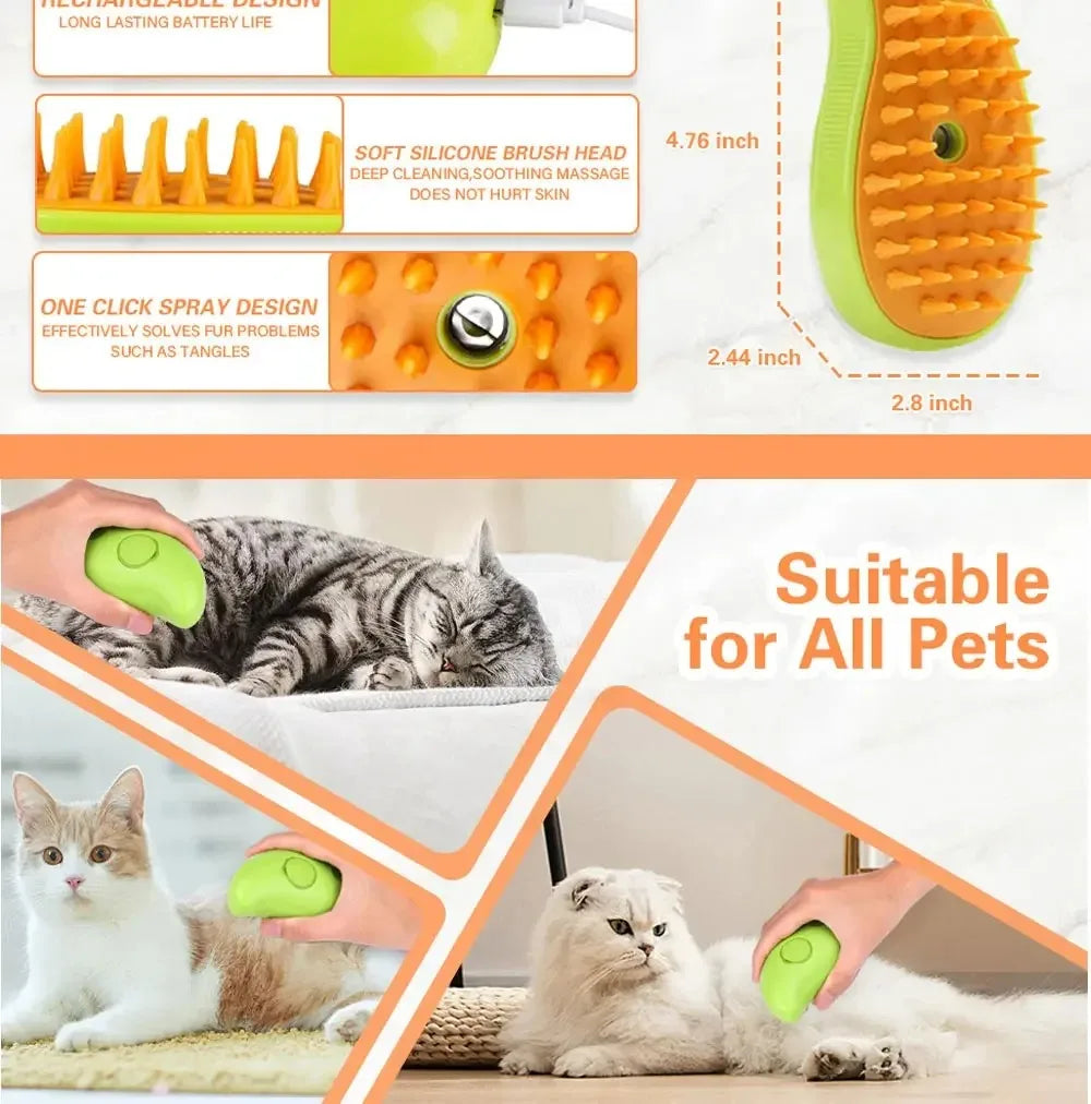 Favolux™ Cat Dog Steamy Brush Steam Brush Electric Sprayer for Massage Pet Grooming Tool Shedding 3 in 1 Electric Sprays Massage Combs