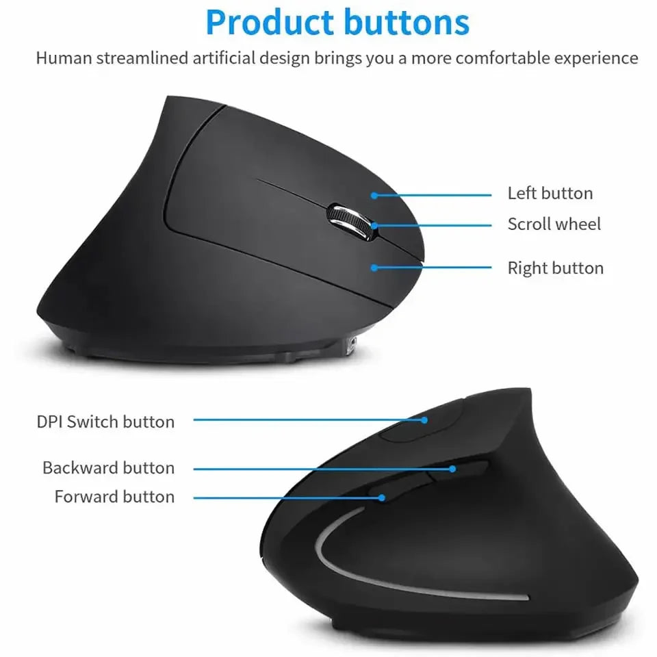 Favolux™ Vertical Ergonomic Gaming Mouse Wireless Rechargeable Gamer Mause Kit Optical 2.4G Mouse Computer PC Laptop Desktop USB Mice