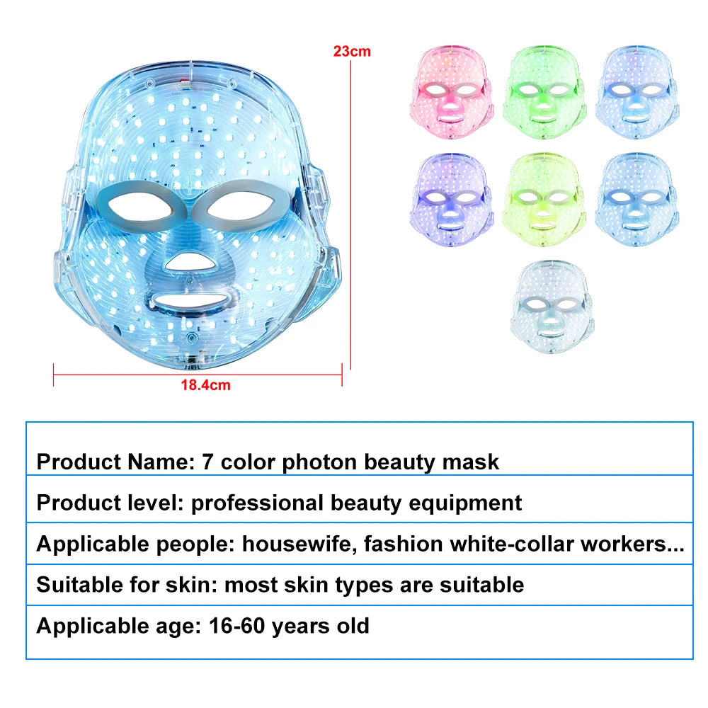 Favolux™ 7 Colors LED Facial Mask Photon Therapy Face Skin Care Mask Anti Acne Therapy Skin Rejuvenation Wrinkle Removal Face Beauty Mask