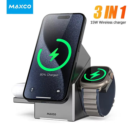 Favolux™ Qi2 3-in-1 Wireless Charger with Auto-Rotating Magic Cube Dock for IPhone 16/15/14 Pro Max AirPods and IWatch Fast Charging