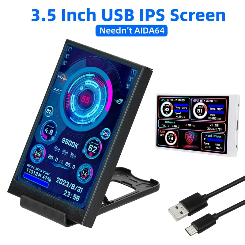 Favolux™ 3.5 Inch IPS Type C Secondary Screen for Computer CPU GPU RAM HDD Display 320*480 USB LCD Monitor Freely AIDA64 Windows 10 11