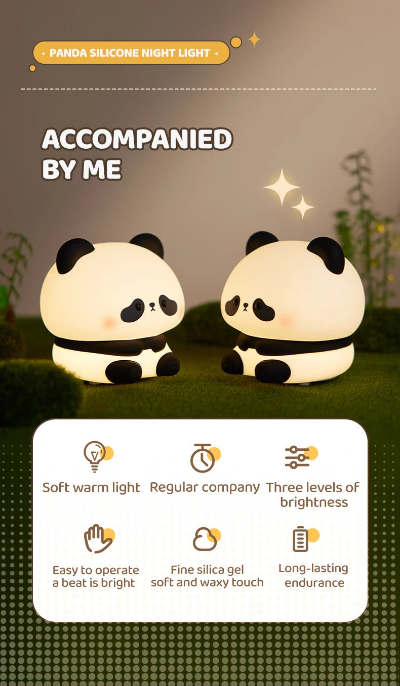 Favolux™ Panda LED Night Light Cute Silicone Night Light USB Rechargeable Touch Night Lamp Bedroom Timing Lamp Decoration Children's Gift