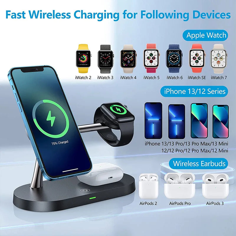 Favolux™ 3 in 1 Wireless Charger Stand For iPhone 12 13 14 15 16 Fast Charging Station for Apple Watch 10 9 8 7 6 5 4 Airpods 2 3 Pro